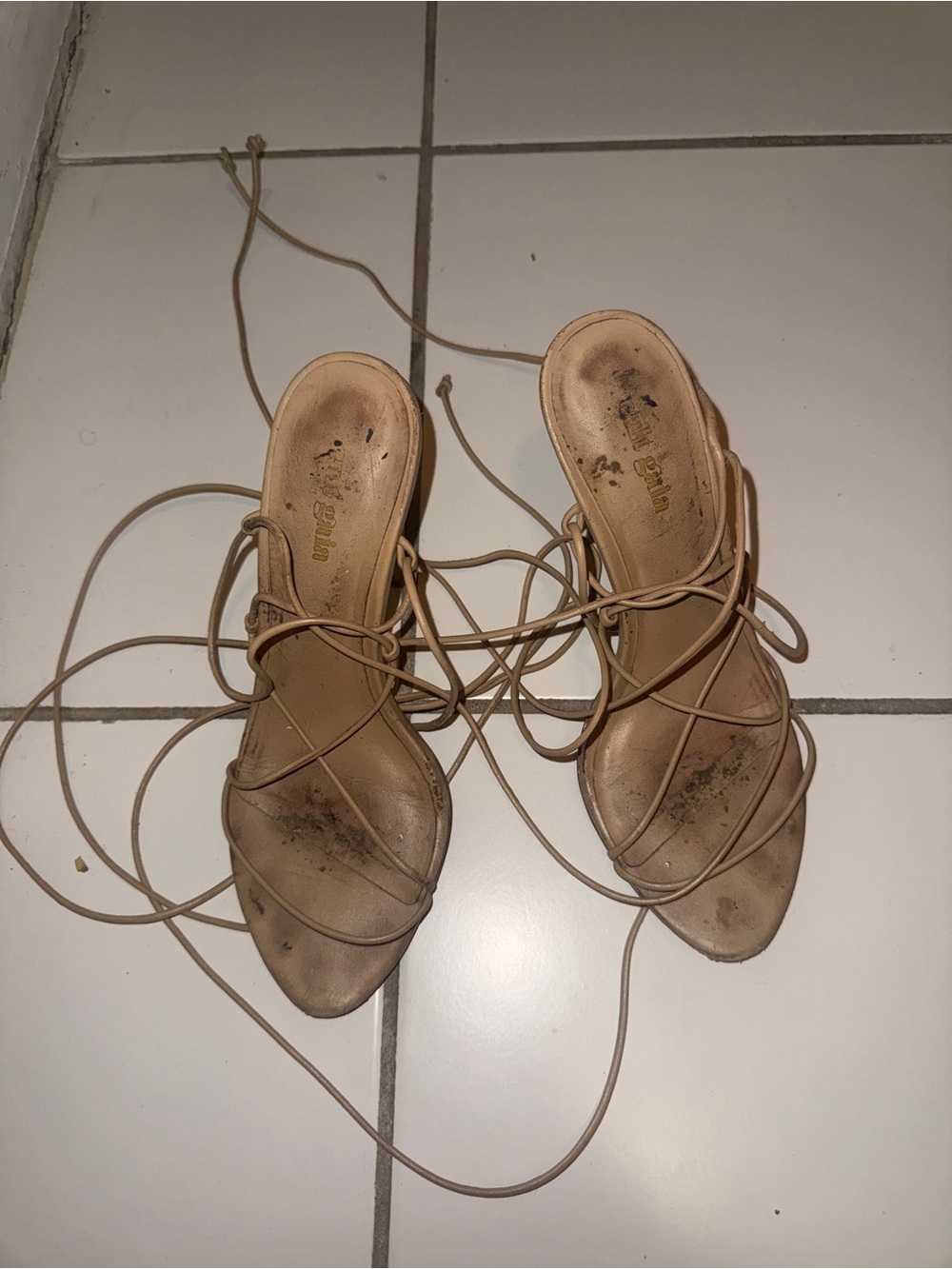 cult gaia Tan Lace-Up Strappy Sandals